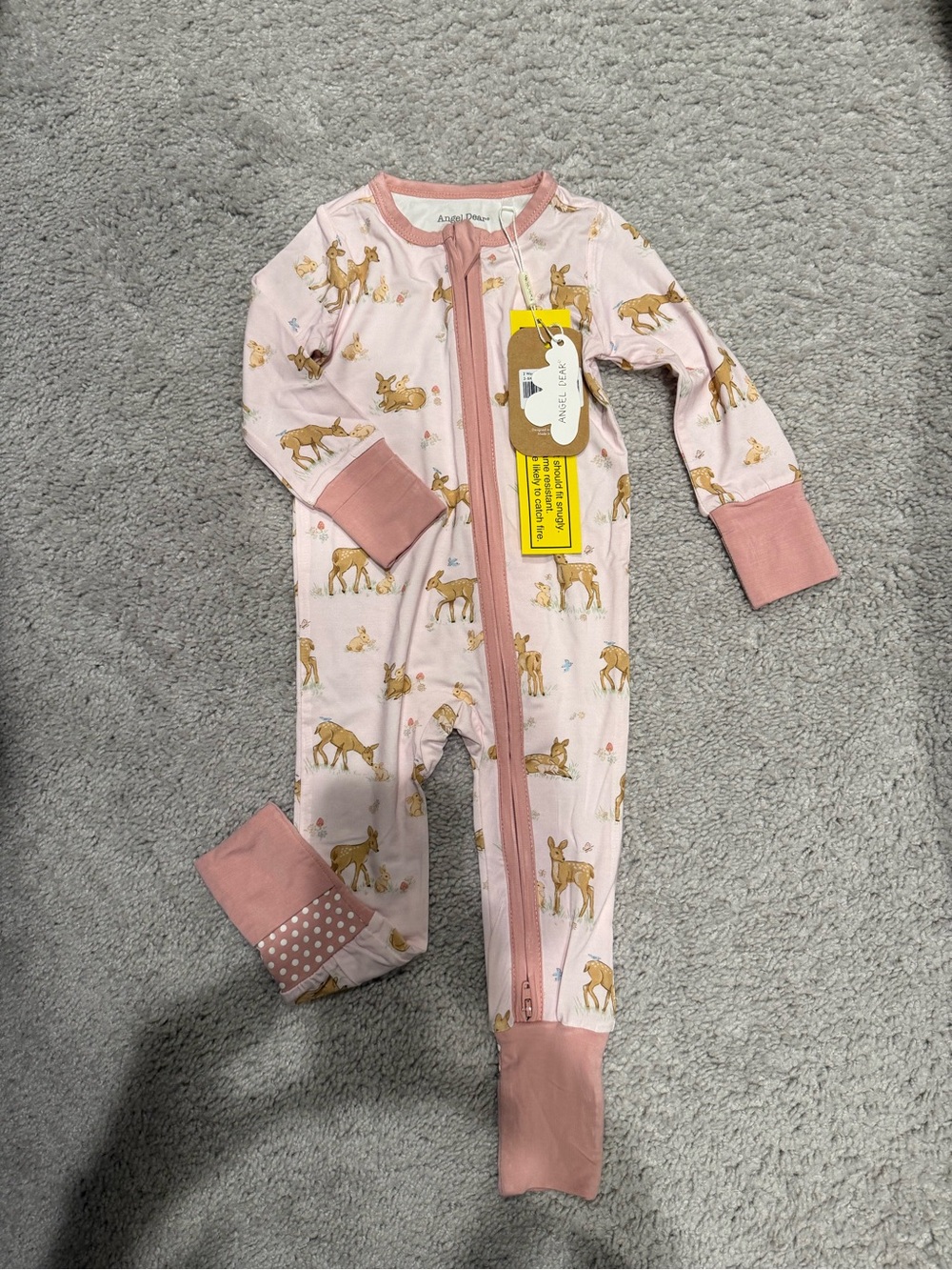 NWT- Angel Dear Pink Deer Print Zip-Front One-Piece Pajamas- 3-6M